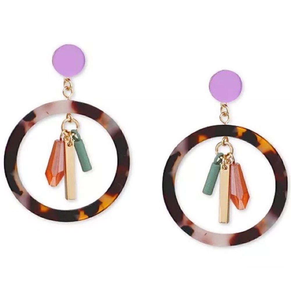 INC International Concepts Gold-Tone Bead & Tortoise-Look Orbital Drop Earrings